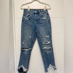 Blank NYC Distressed Straight Leg Jeans in Blue